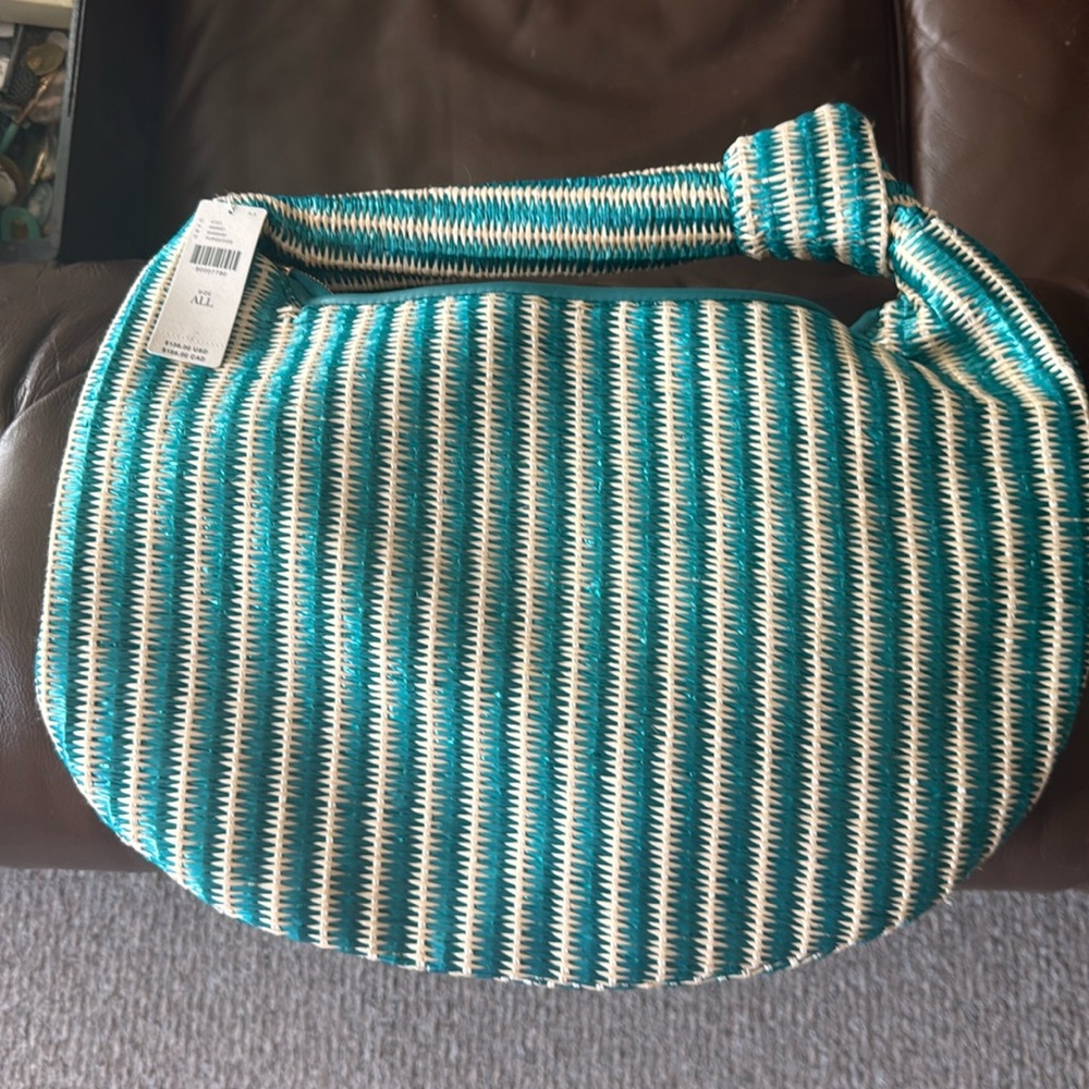 Anthropologie Brigitte Satchel Melie Bianco Raffia Edition Teal NWT